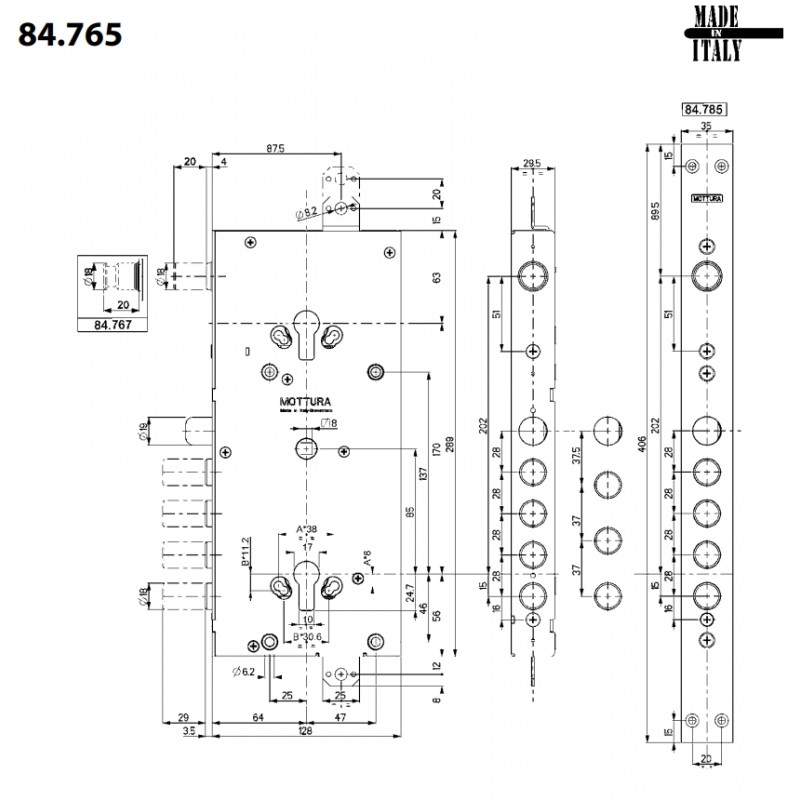 SERRATURA ELETTRICA AD INGRANAGGI MOTTURA 85.37ELE SERIE 85 MM 30